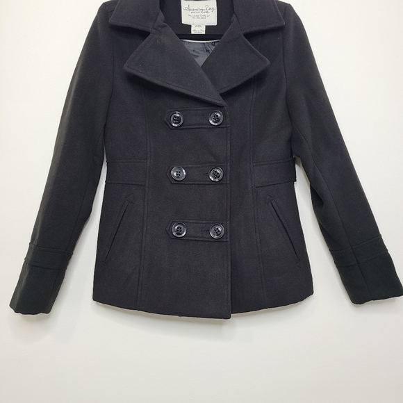 American Rag Pea Coat Jacket Coat Collared Button-Down Black Size Small - Picture 4 of 11